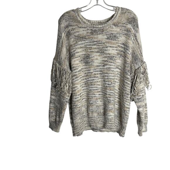 Calvin Klein Womens Marled Knit Sweater Size Medium Fringe Sleeve Pullover - Picture 1 of 6